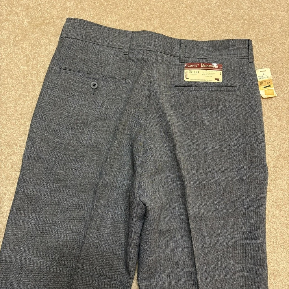 Vintage Levis Action Slacks Pants Mens 32x34 Gray Check Dress Talon Made USA 70s